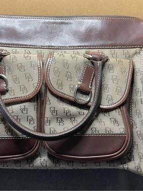 Dooney and Bourke Signature Tan/Brown Double Pocket Tote Handbag
